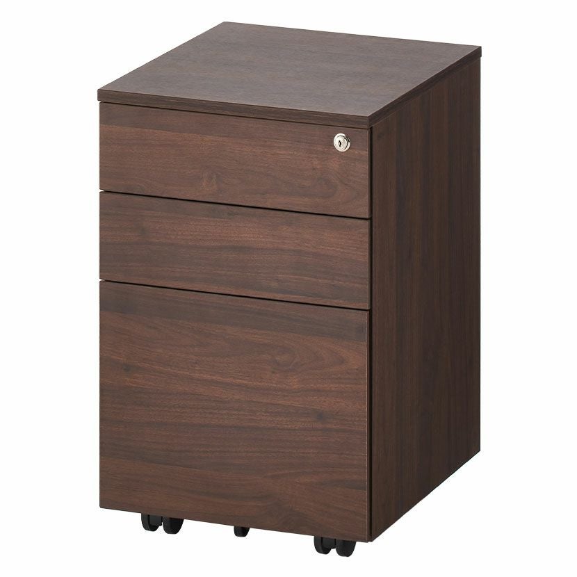 幅42cm 木目調 デスクワゴン 3段 ALシリーズ シリンダー錠 ワゴン 鍵