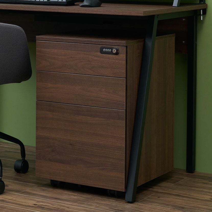 幅42cm 木目調 デスクワゴン 3段 ALシリーズ ダイヤル錠 ワゴン 鍵付き