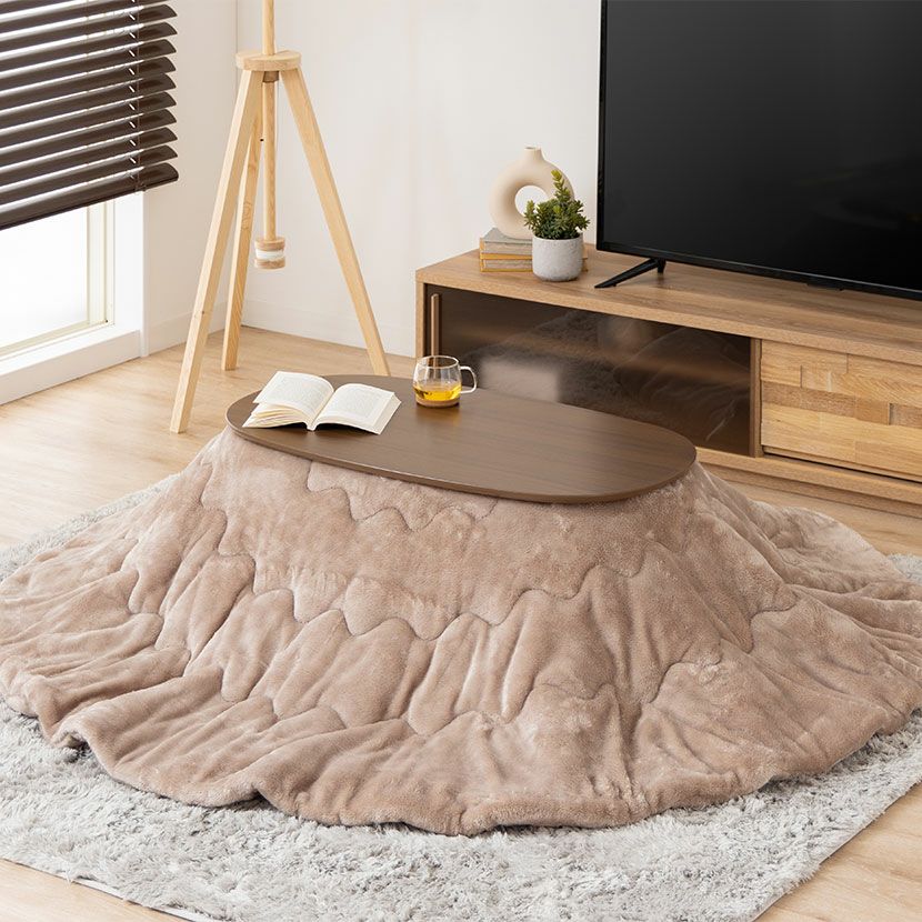 家具調 こたつセット 楕円 ブラウン 2点 石英管ヒーター 折りたたみ