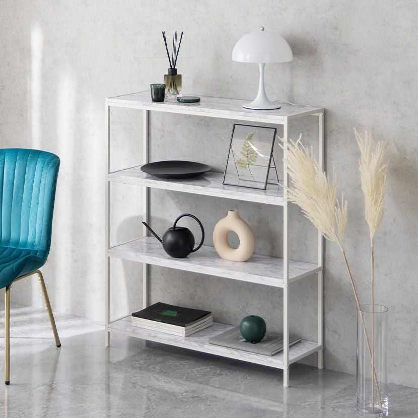 幅90cm オープンラック 4段 大理石調 収納 棚 オープン シェルフ