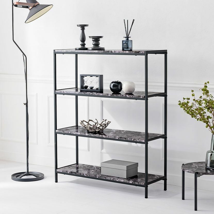 幅90cm オープンラック 4段 大理石調 収納 棚 オープン シェルフ