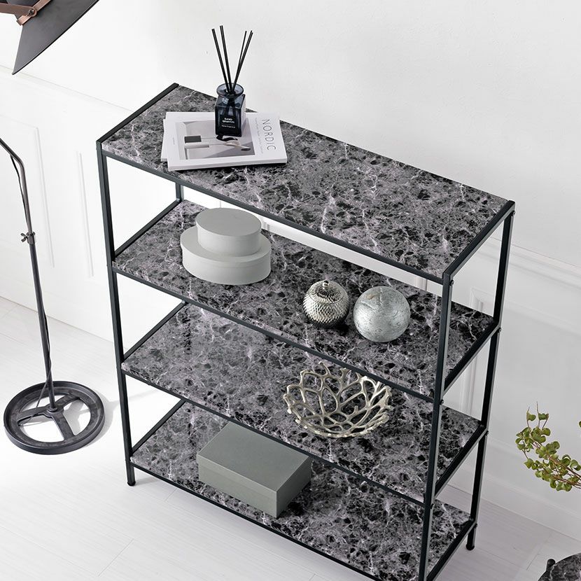 幅90cm オープンラック 4段 大理石調 収納 棚 オープン シェルフ