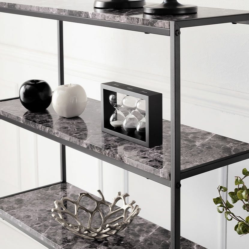 幅90cm オープンラック 4段 大理石調 収納 棚 オープン シェルフ