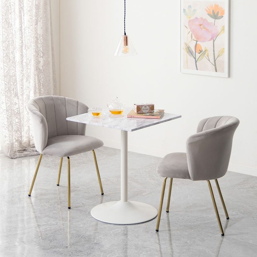 2人用 円形 ダイニングテーブルセット 3点 大理石柄 ガラステーブル