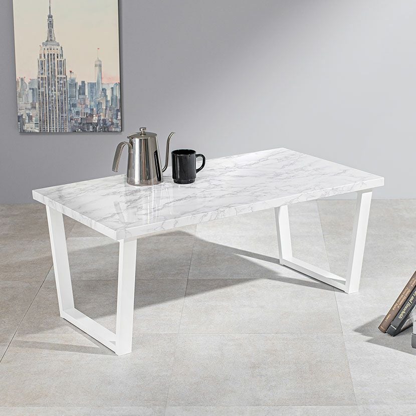 幅90cm リビングテーブル 大理石調 台形脚 スチール脚 コーヒー
