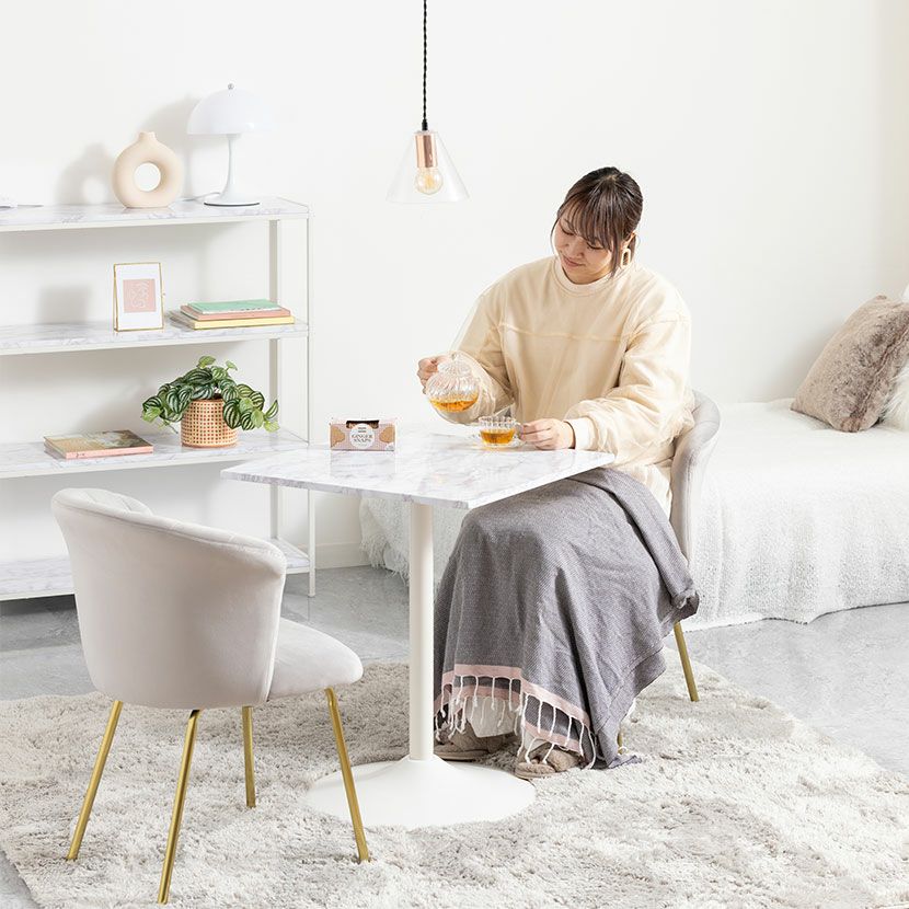 幅60cm ダイニングテーブル 大理石調 正方形 テーブル スチール脚