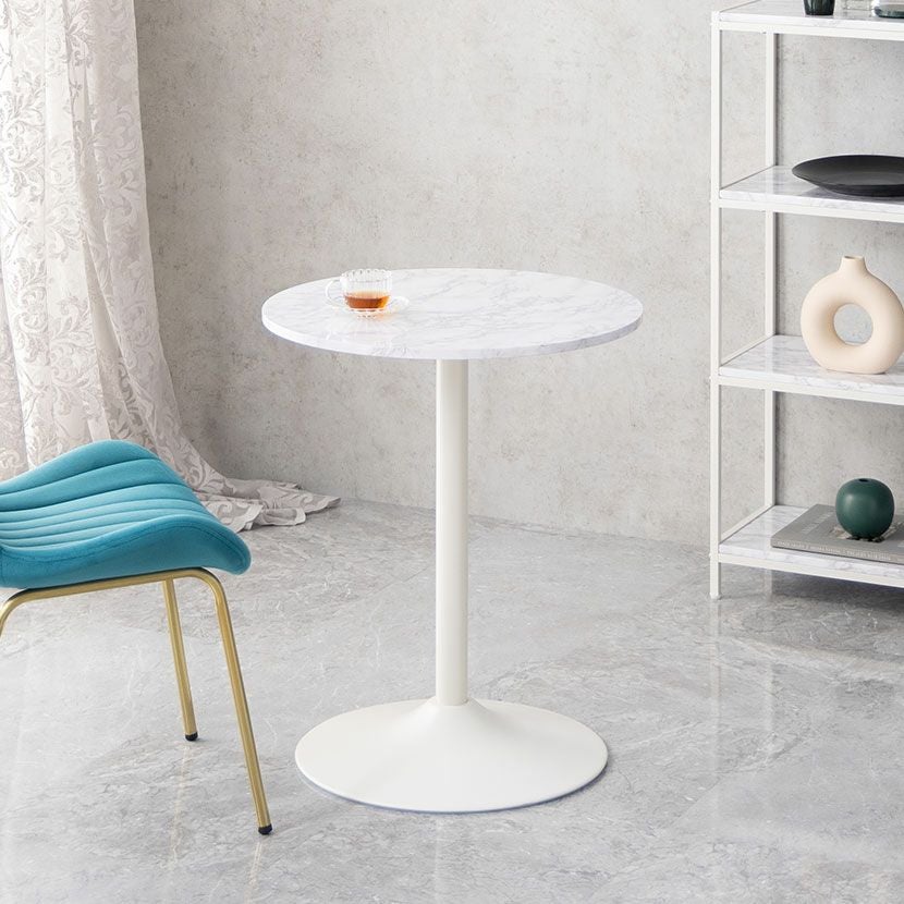 幅60cm 円形 ダイニングテーブル 大理石調 丸テーブル スチール脚