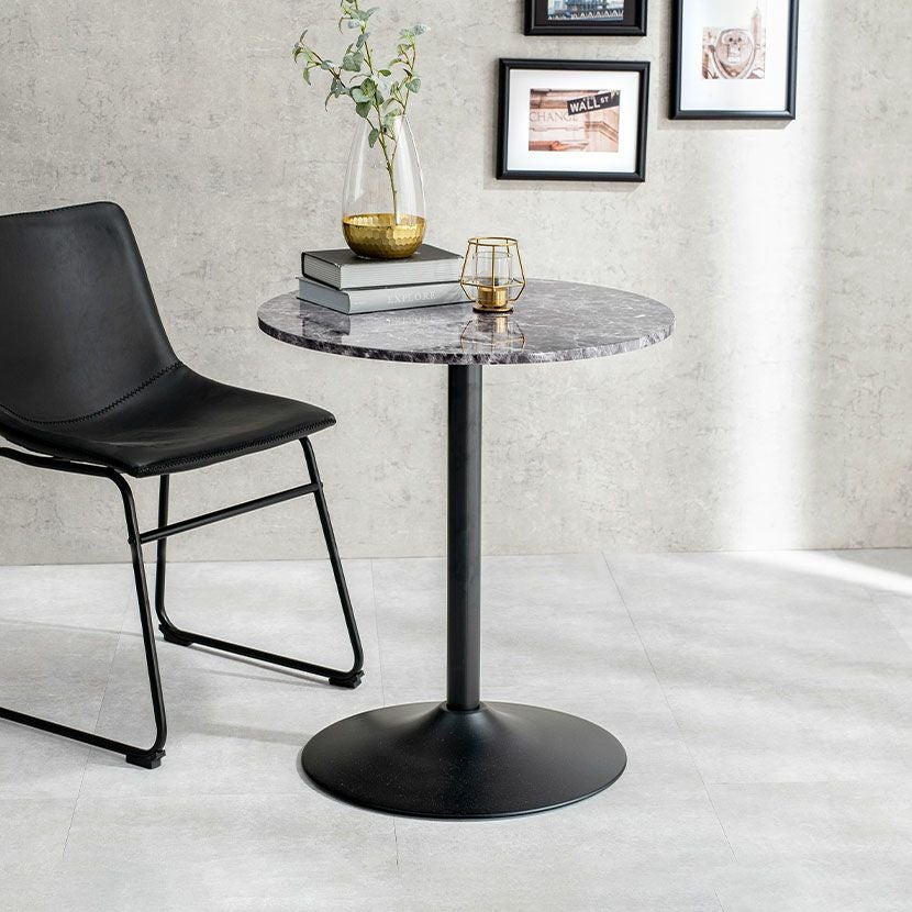 幅60cm 円形 ダイニングテーブル 大理石調 丸テーブル スチール脚