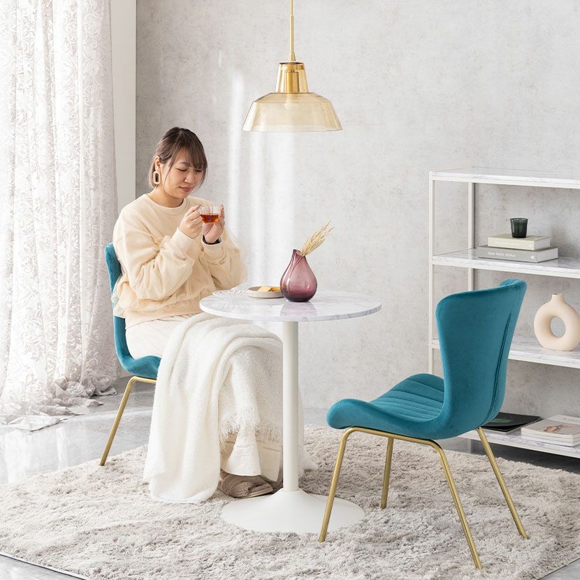 幅60cm 円形 ダイニングテーブル 大理石調 丸テーブル スチール脚