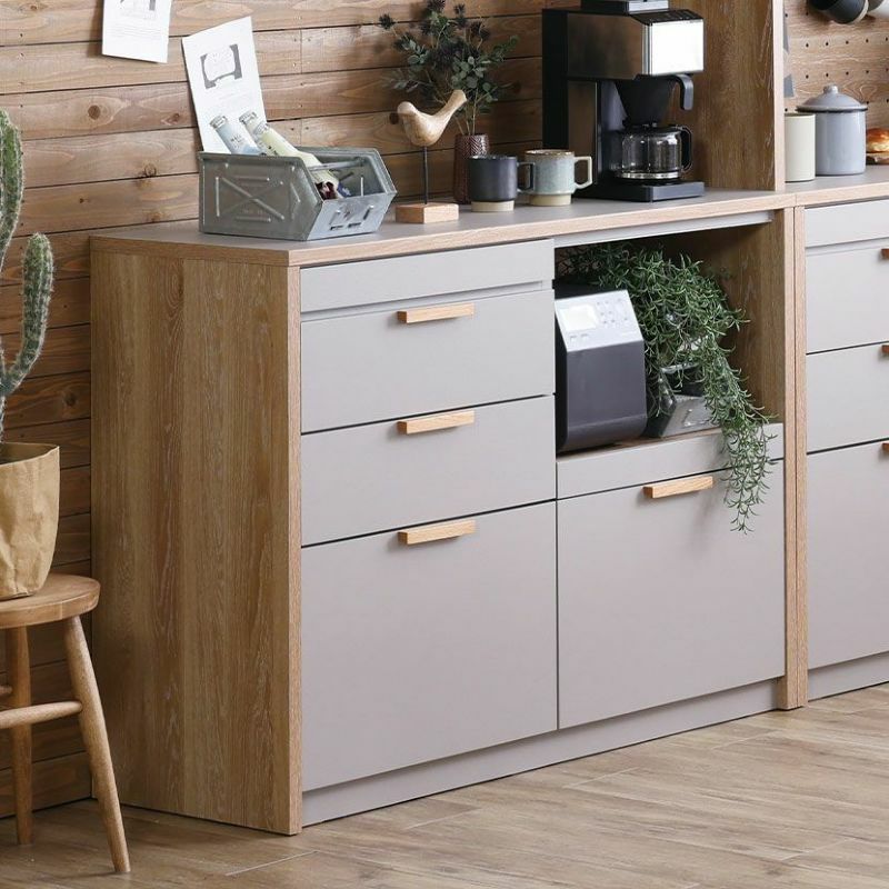 幅119.1cm 食器棚 日本製 引き出し付き スライドテーブル付き モイス