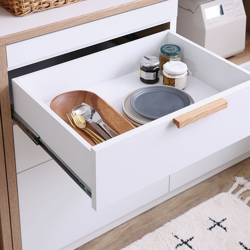 スライド引き出し付きテーブル ホワイト、キッチンボード、キッチン収納、プリンター 組立不要 スライドテーブル付きキッチン収納 引き出し 幅53.5cm 通販
