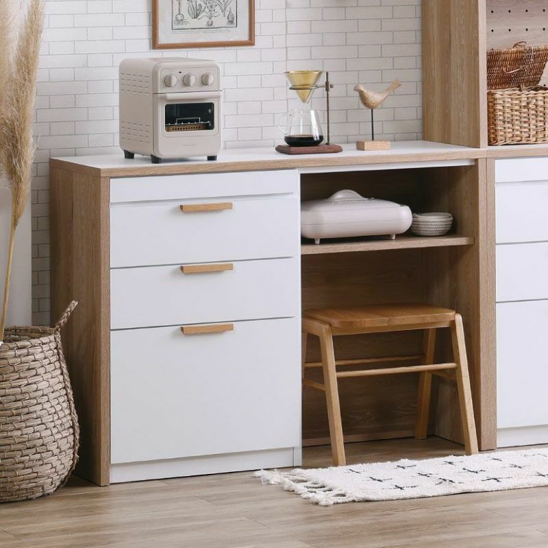 幅119.1cm 食器棚 日本製 引き出し付き スライドテーブル付き モイス