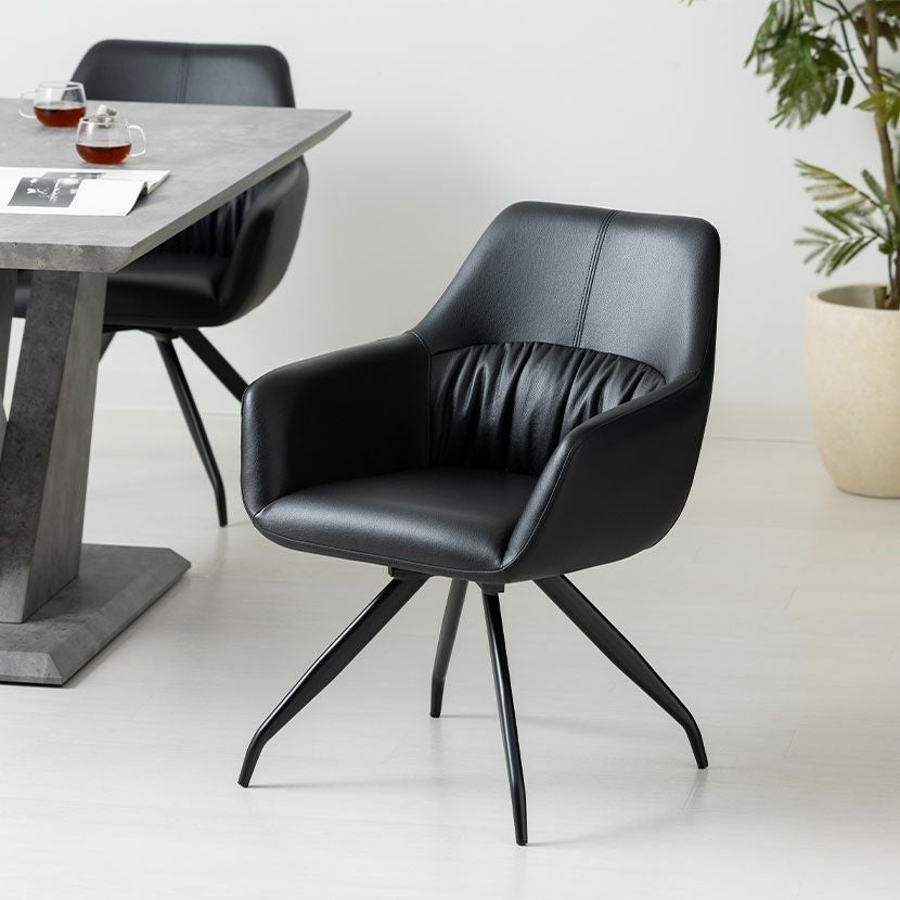 オートリターン式 肘付き 合皮 PUレザー スチール脚 シンプルモダン