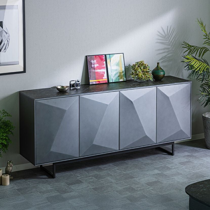 幅180cm サイドボード セラミック天板 石目調 大理石調 収納 棚 扉付き