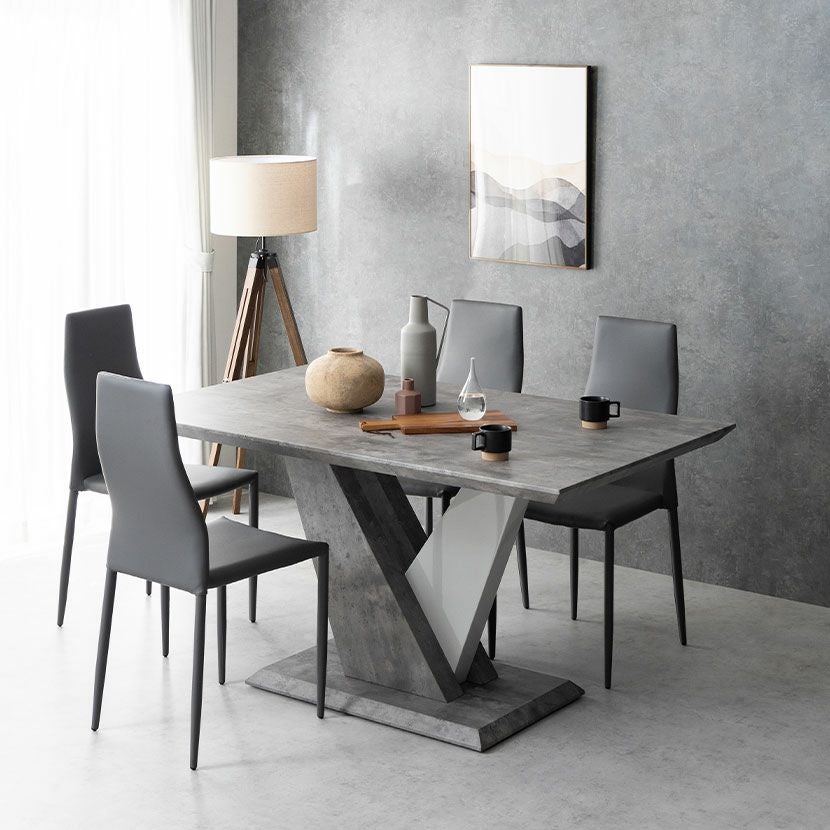 4人用 ダイニングテーブルセット 5点 コンクリート調 テーブル 大理石