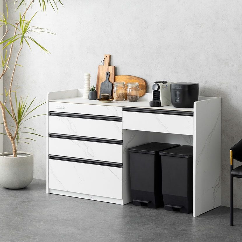 幅104.4cm 食器棚 105カウンター 日本製 引出し付き ガラス扉 スライド