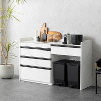 【設置無料】幅150cm 大理石調 キッチンカウンター ORV コンセント付き セラミック天板 引き出し キッチン収納 ゴミ箱 レンジ台 シンプル モダン 食器棚 おしゃれ 白 ホワイト グレー｜¥71,728の動画