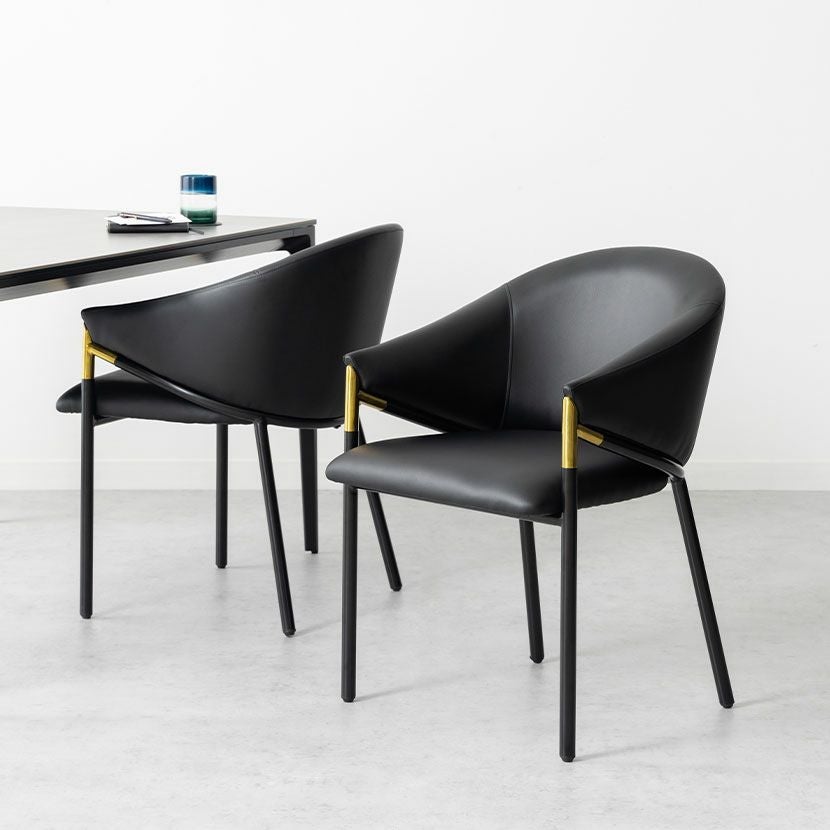 2脚セット】ダイニングチェア 肘付き PUレザー ORV ゴールド チェア 合