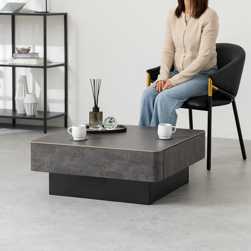 設置無料】幅75cm セラミック ローテーブル ORV 収納 引き出し付き