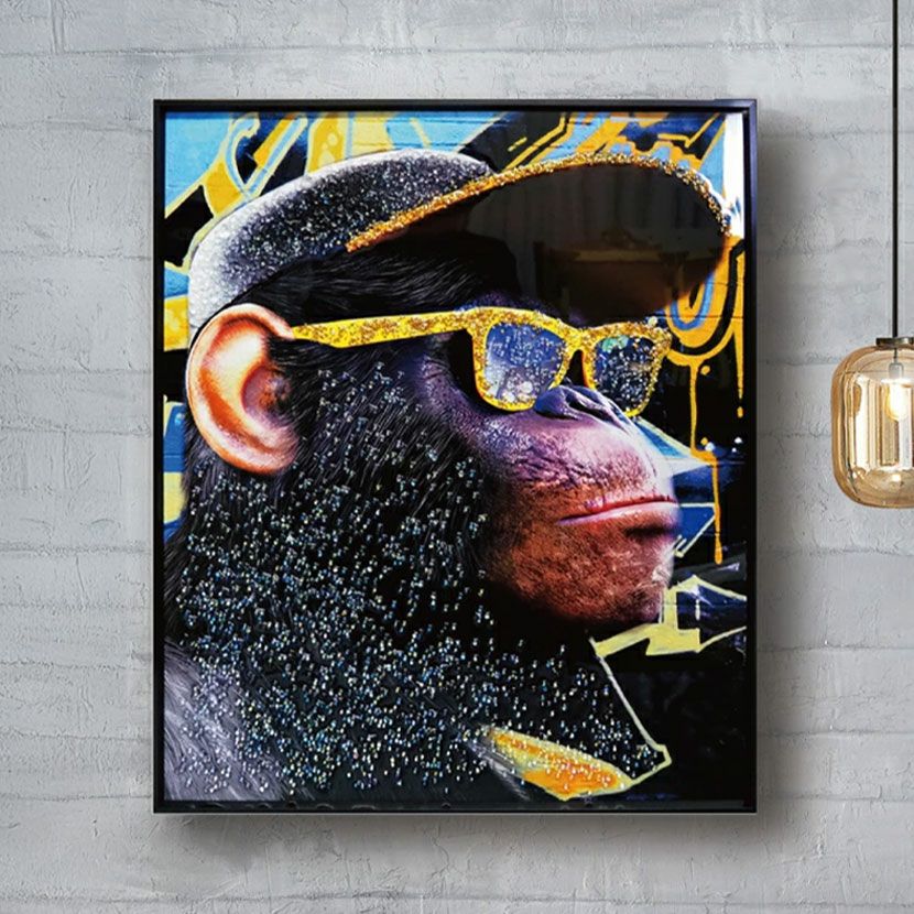 幅51cm クリスタルアート インテリア雑貨 MCモンキー チンパンジー