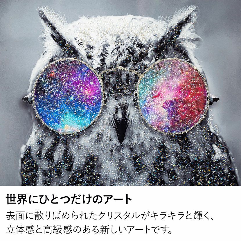 幅66cm クリスタルアート インテリア雑貨 オウルグラス フクロウ 動物