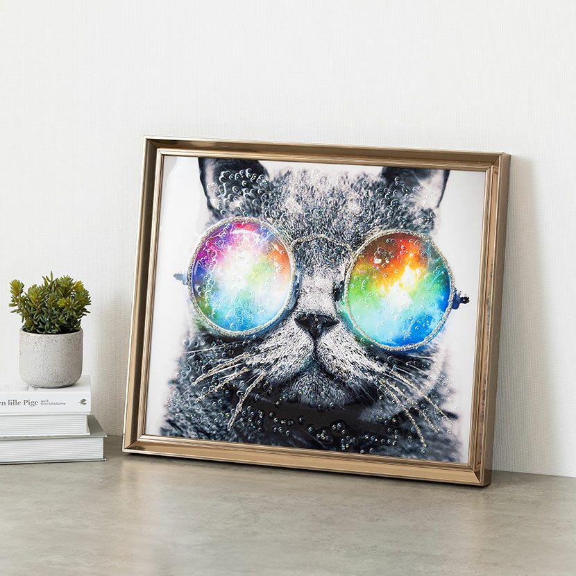 幅66cm クリスタルアート インテリア雑貨 キャットグラス