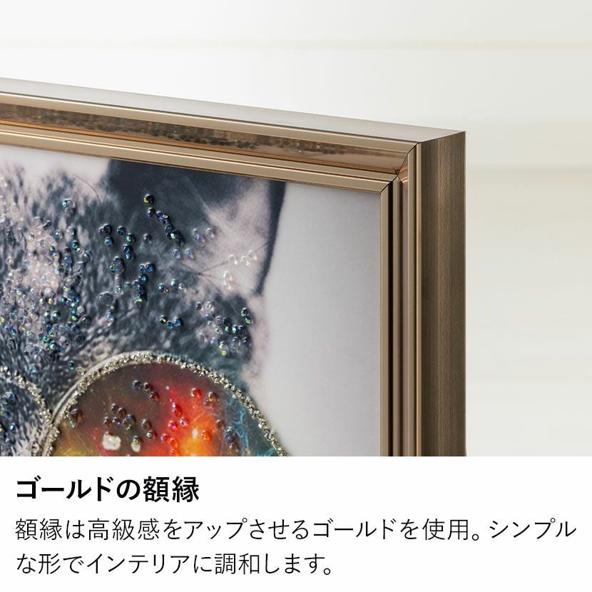 幅66cm クリスタルアート インテリア雑貨 キャットグラス 猫 動物