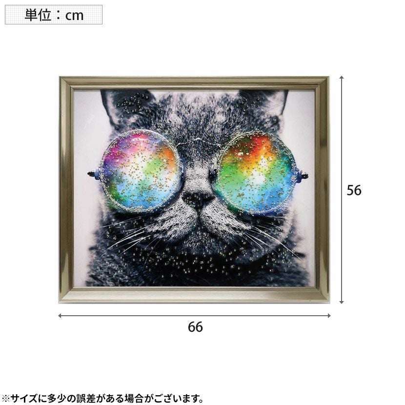 幅66cm クリスタルアート インテリア雑貨 キャットグラス 猫 動物