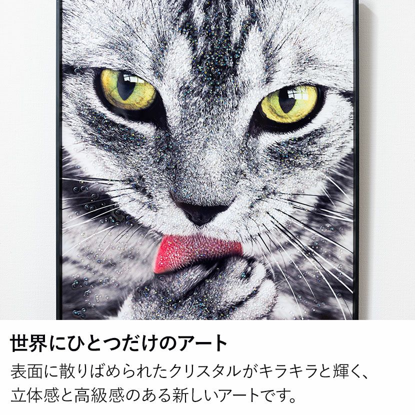 幅51cm クリスタルアート インテリア雑貨 グルーミング 猫 動物 アート