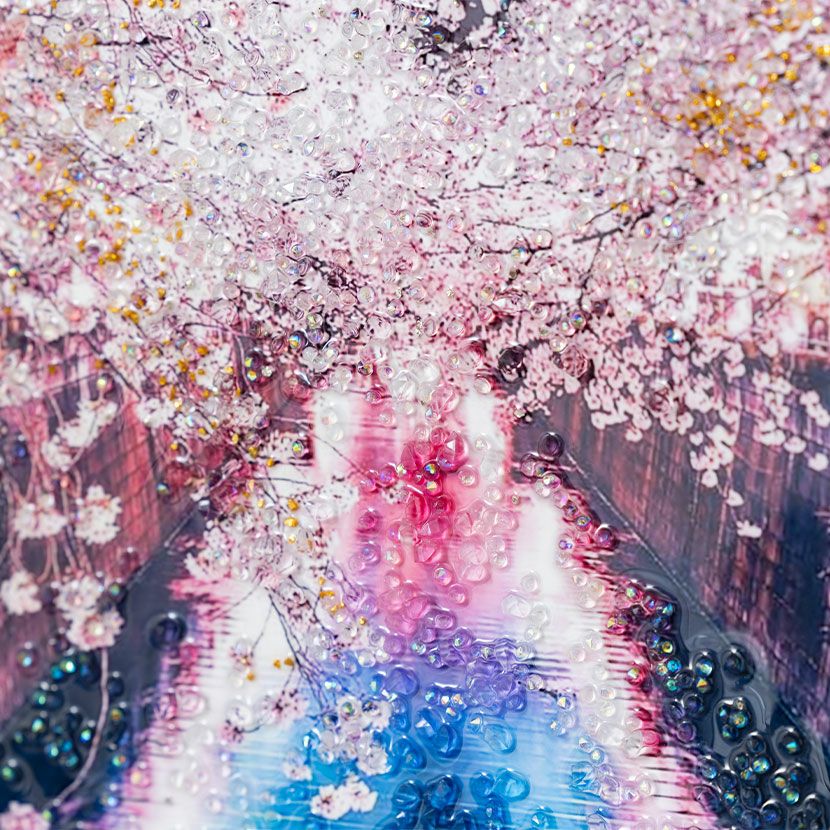 幅53cm クリスタルアート インテリア雑貨 チェリーブロッサム 桜 花