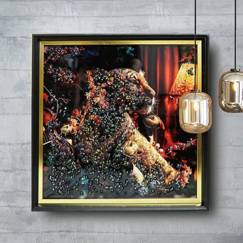 幅51cm クリスタルアート インテリア雑貨 ソラ 猫 動物 アートパネル