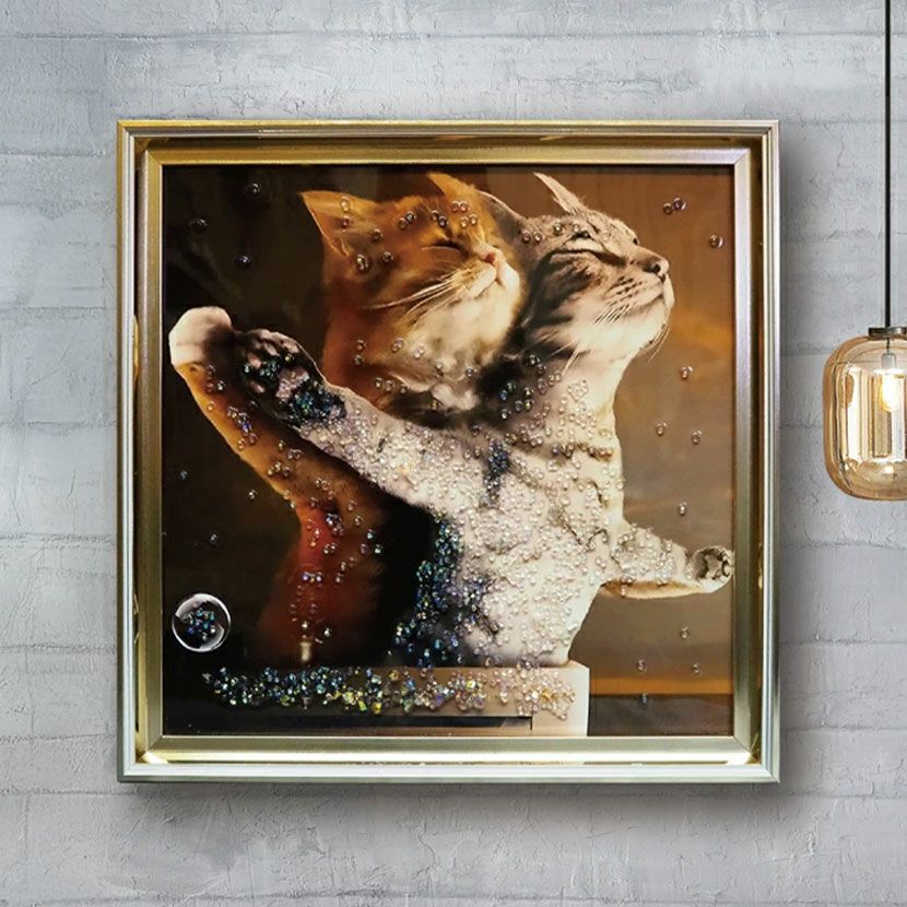 クリスタルアート　美品　クリスタル　高級　インテリア　アート　壁掛け　海外 幅41cm クリスタルアート インテリア雑貨 マイハート 猫 動物 アート