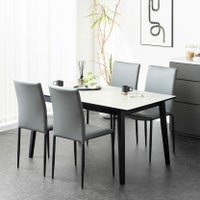 【設置無料】4人用 ダイニングテーブルセット 5点 FLGA コンセント付き メラミン テーブル モダン スタッキング ダイニングチェア おしゃれ (幅140cm 食卓テーブル×1 食卓椅子×4)｜¥66,273の動画