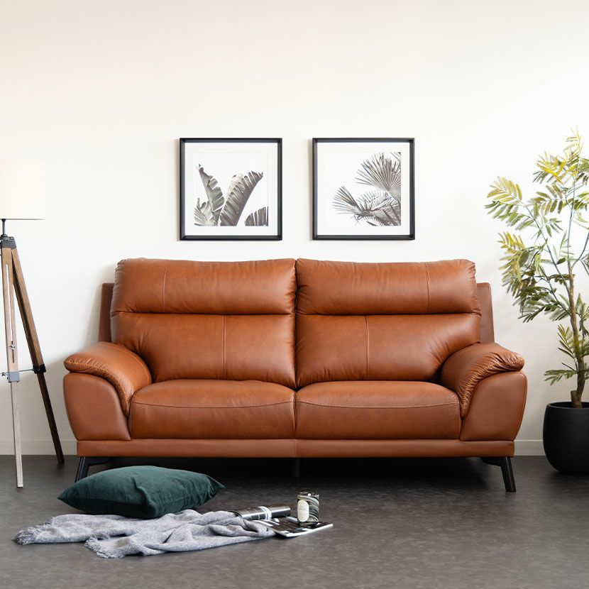 設置無料】幅200 3人掛け ソファ スタッド 本革 ハイバック ソファー