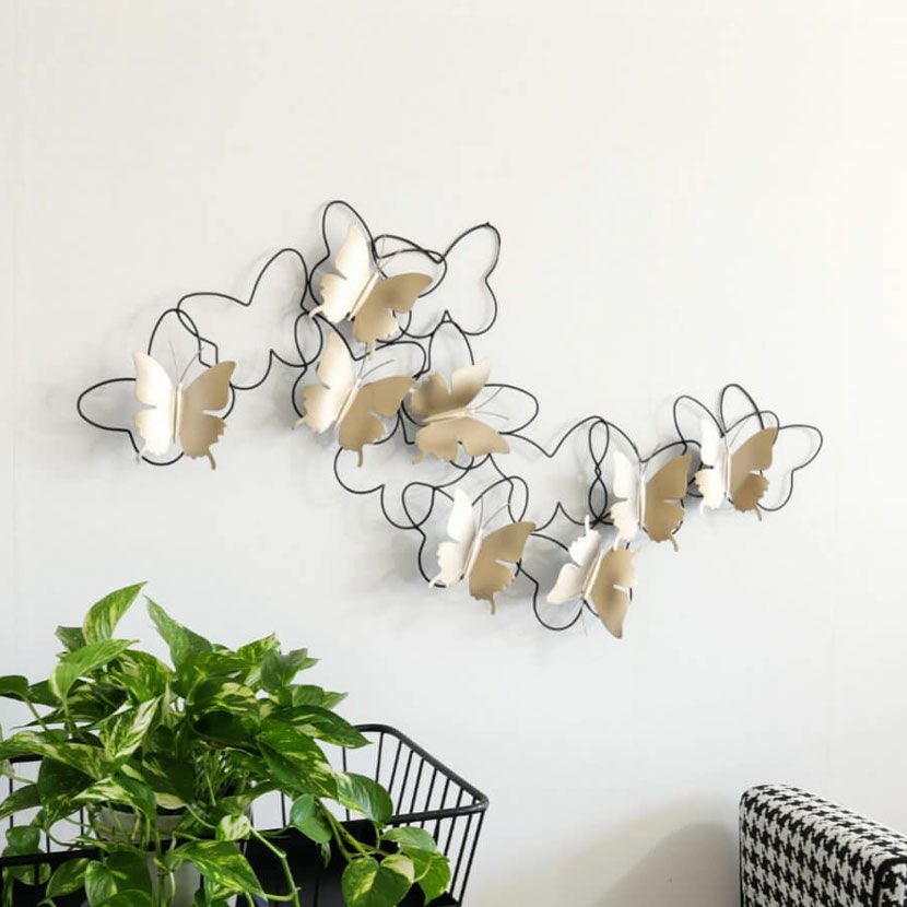 幅93cm ウォールデコ アイアン 壁飾り 蝶々 壁掛けアート モダン
