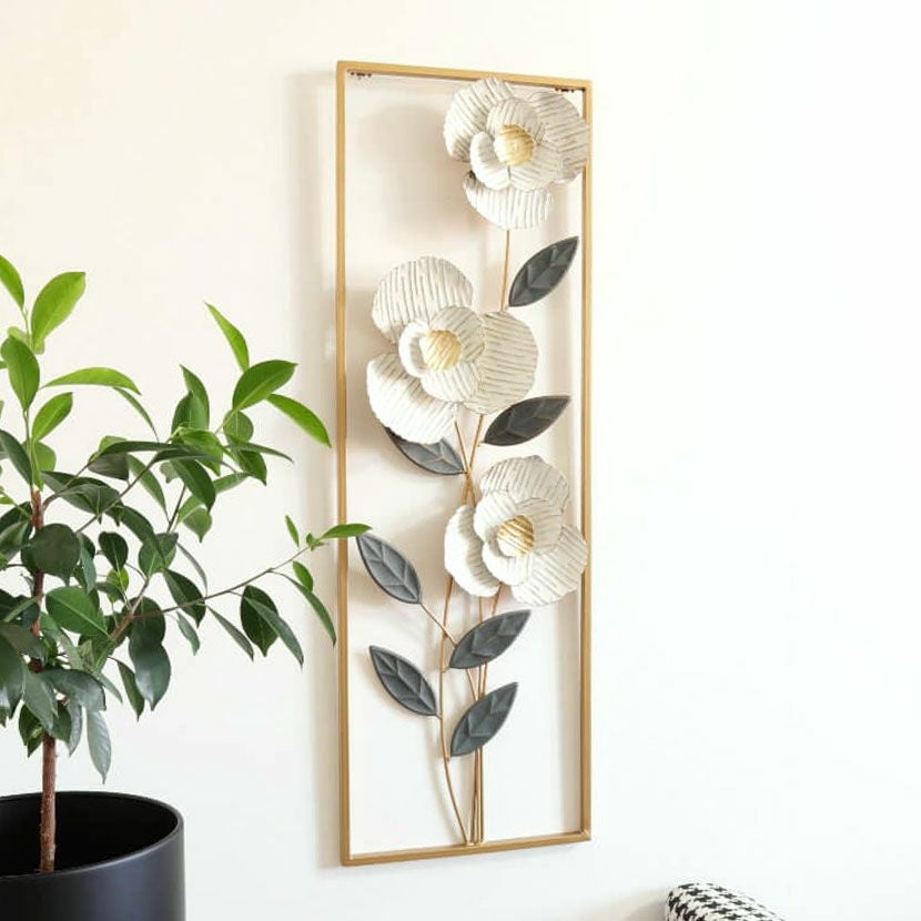 幅30.5cm ウォールアート インテリア雑貨 アイアン 壁飾り 花 白椿