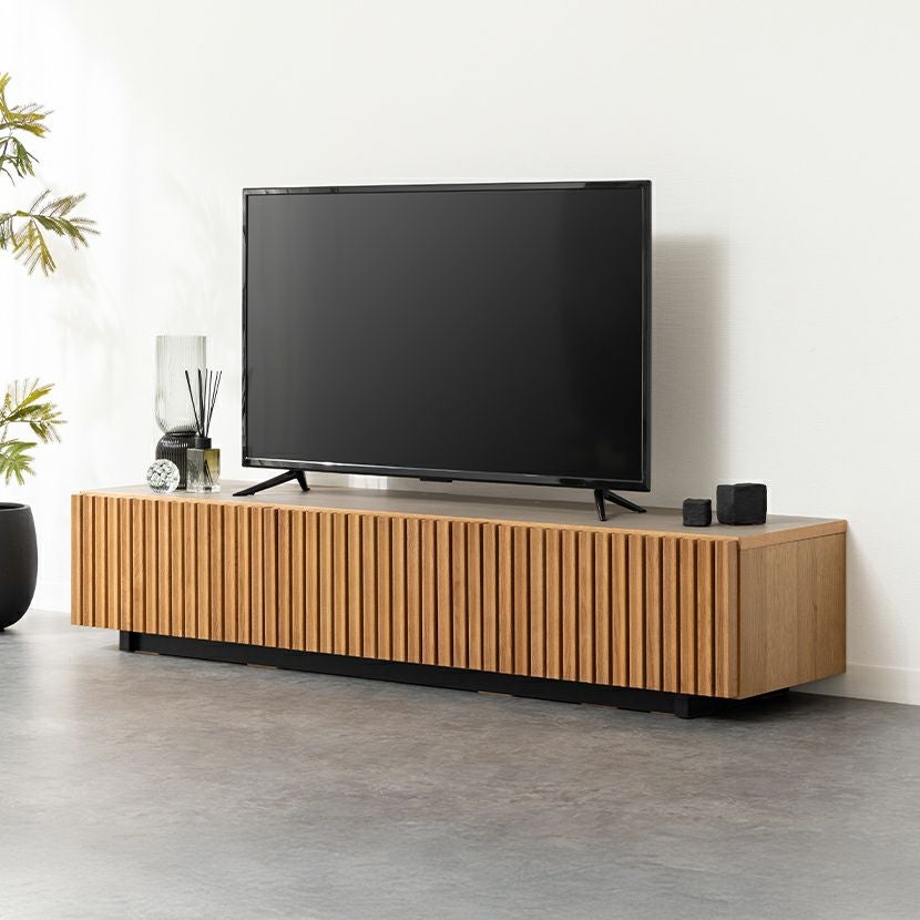 設置無料】幅180cm 木製 ローボード セルカ ルーバーデザイン オーク材