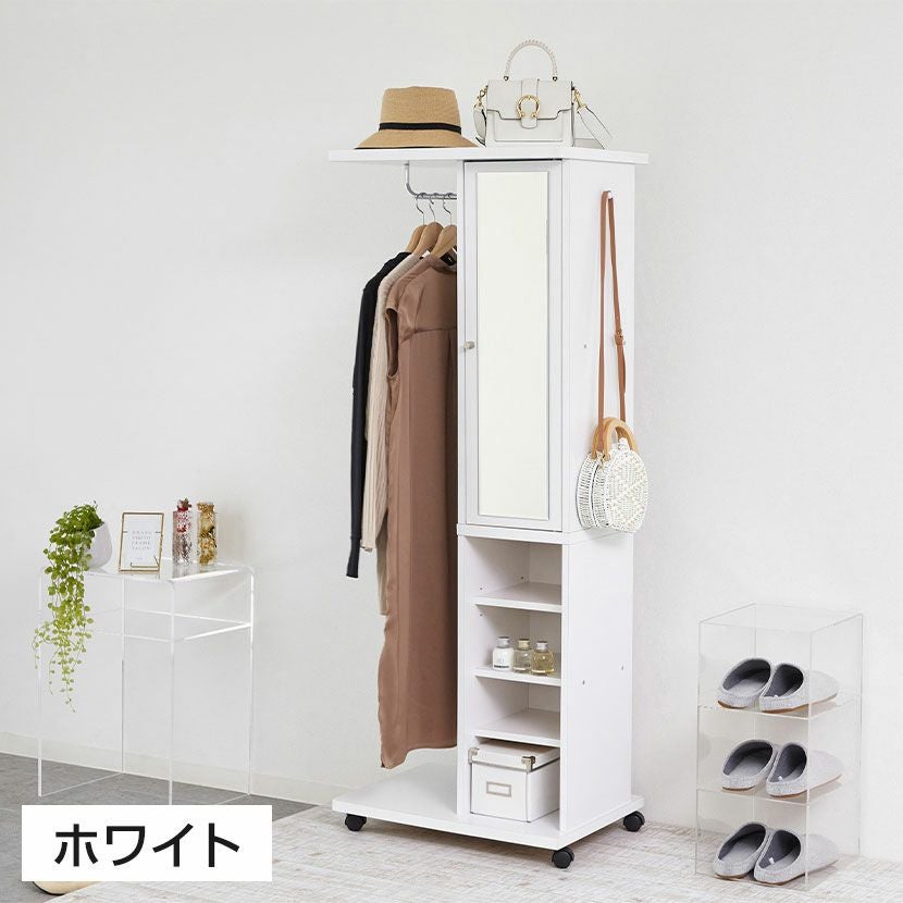 幅60cm ハンガーラック 日本製 ミラー付き キャスター付き 小物収納