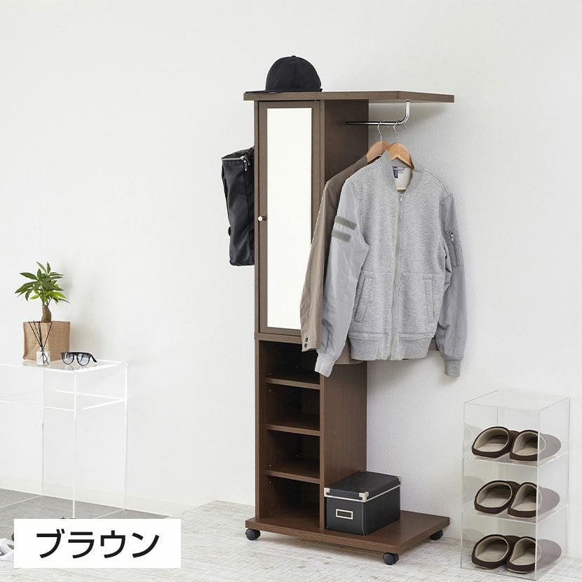 幅60cm ハンガーラック 日本製 ミラー付き キャスター付き 小物収納