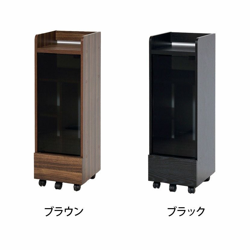 幅32cm 機器ラック キャスター付き 強化ガラス扉 引き出し付き 可動棚