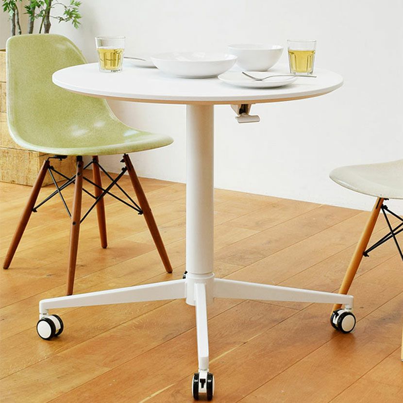 幅80cm 昇降大型ラウンドテーブル 手動レバー式 キャスター付き 丸天板