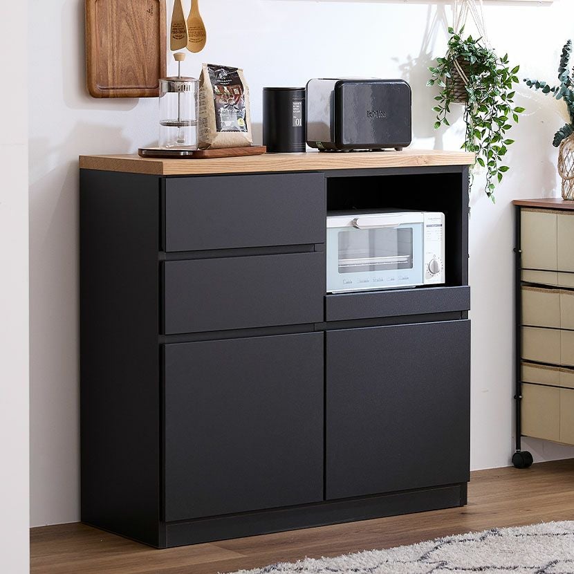 幅90cm キッチンカウンター 引き出し カップボード 天板 木目 収納