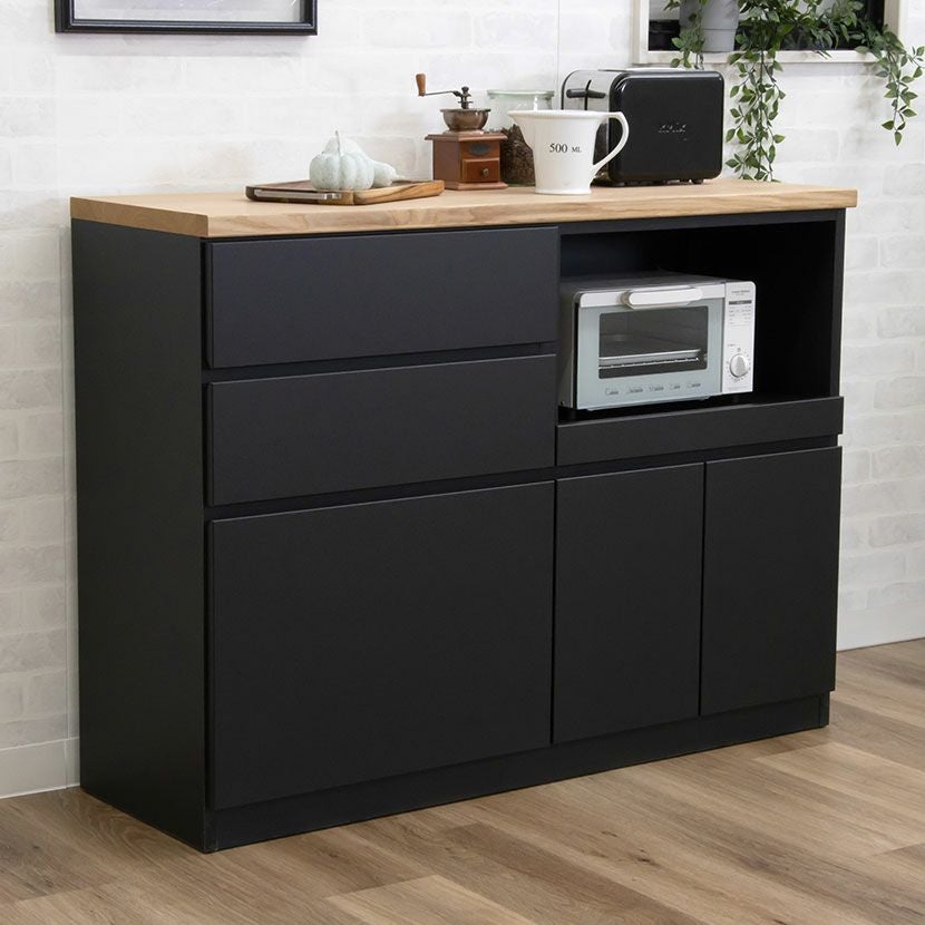 幅119cm キッチンカウンター 引き出し カップボード 天板 木目 収納