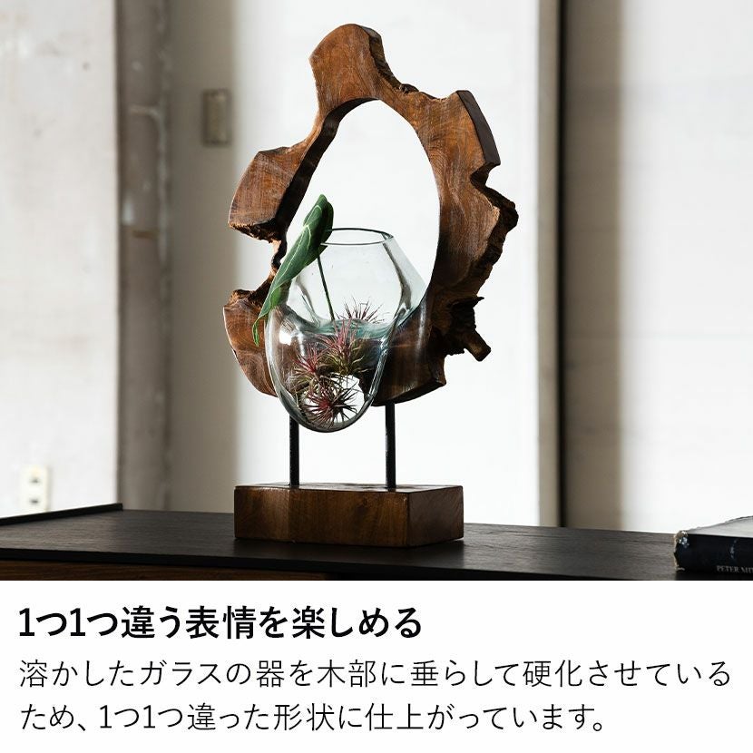 未使用品　ガラスの器と木の置物 ガラス細工 シマエナガペアと木（グレー）ミニチュア 雑貨 置物 小物