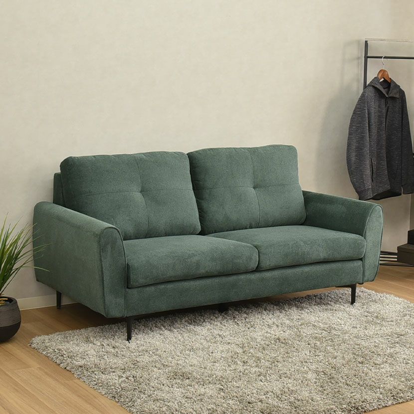 幅165cm 2人掛け ソファ 肘付き 布張り コンパクト 小物置き I字