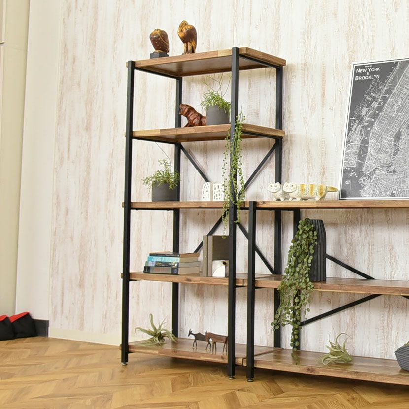 幅78cm オープンラック 5段 収納 棚 メラミン スチール脚 本棚