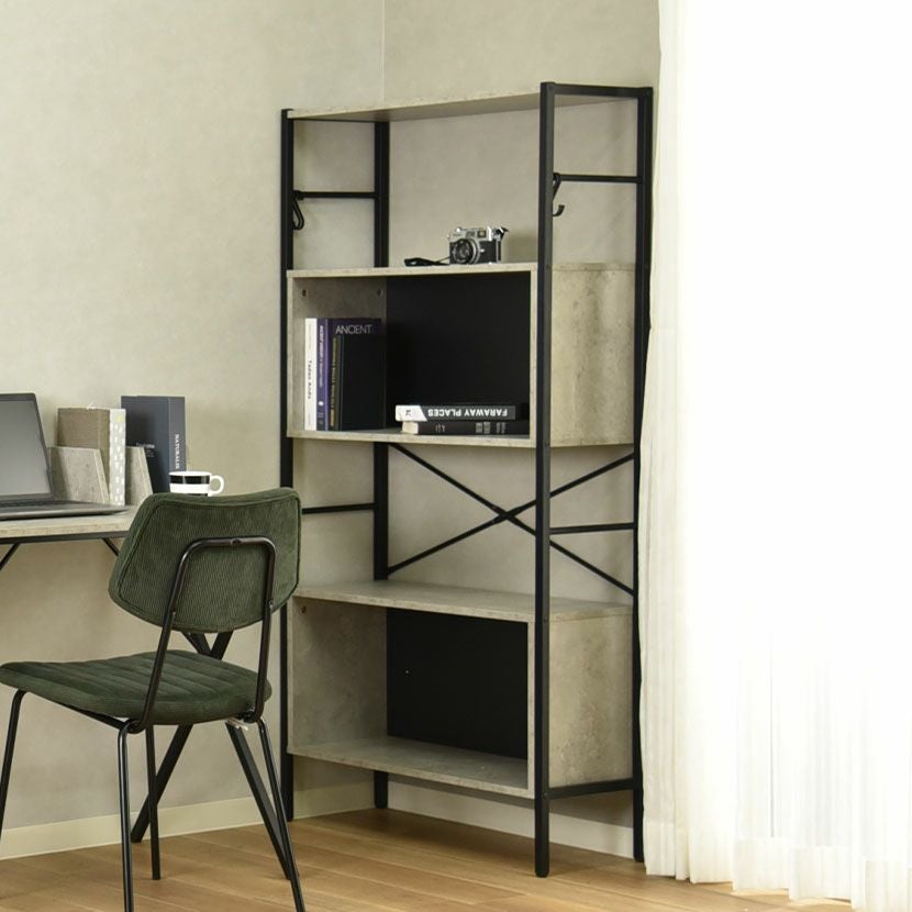 幅74cm オープンラック 収納 棚 メラミン スチール脚 本棚 シェルフ