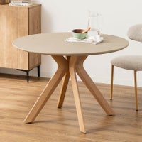 【設置無料】幅110cm 円形 ダイニングテーブル モルタル風 LENAS コンクリート調 木脚 北欧モダン テーブル 4人 食卓テーブル おしゃれ ナチュラルモダン 韓国インテリア風 グレージュ｜¥63,546の動画