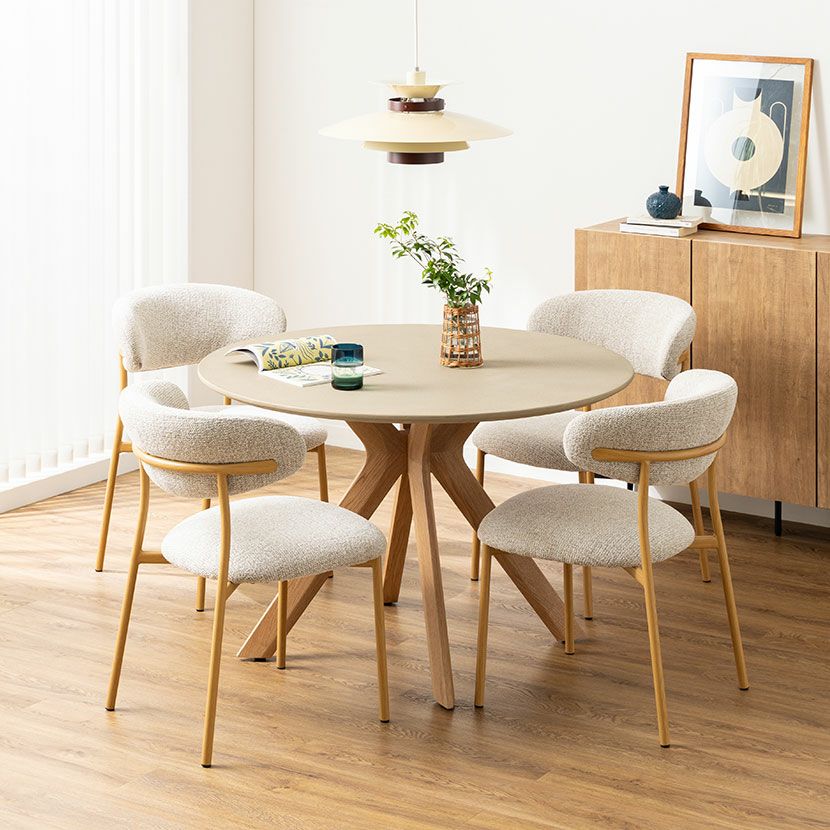 設置無料】幅110cm 円形 ダイニングテーブル モルタル風 LENAS