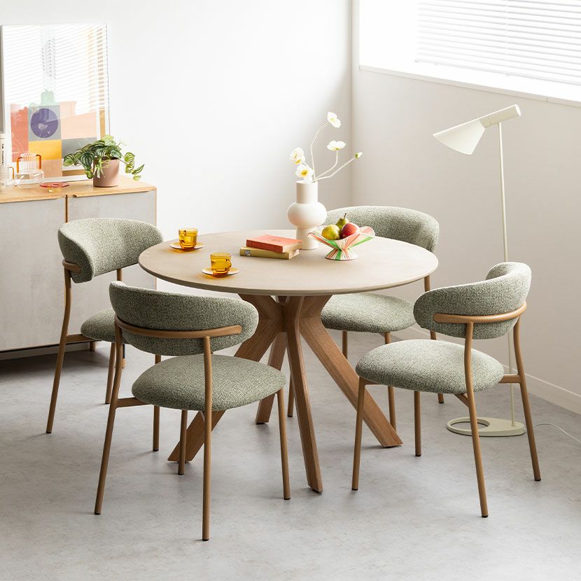 設置無料】幅110cm 円形 ダイニングテーブル モルタル風 LENAS